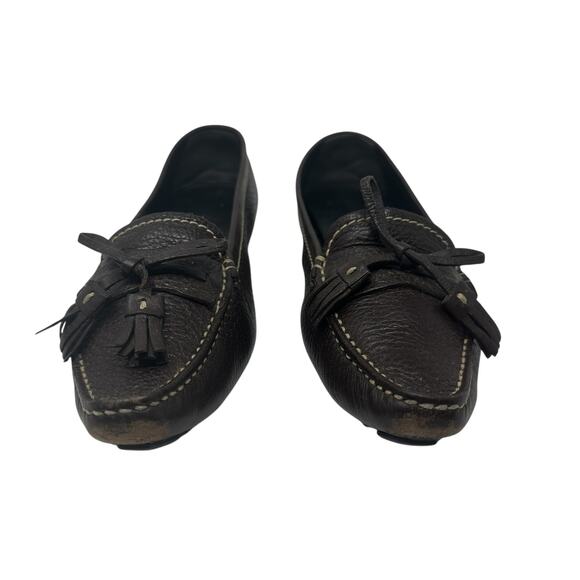 Prada Vintage Driving Shoe Loafer Flats Pebble Leather Tassel Brown Size 37 US 7 - Picture 3 of 15